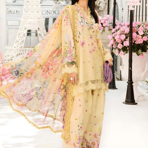 3 PIECE UNSTICHED EMBROIDERED LAWN SUIT  - Maria B