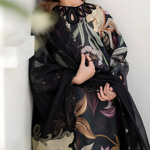Digital Printed Lawn Embroidered Dress With Chiffon Embroidered Dupatta (Unstitched)