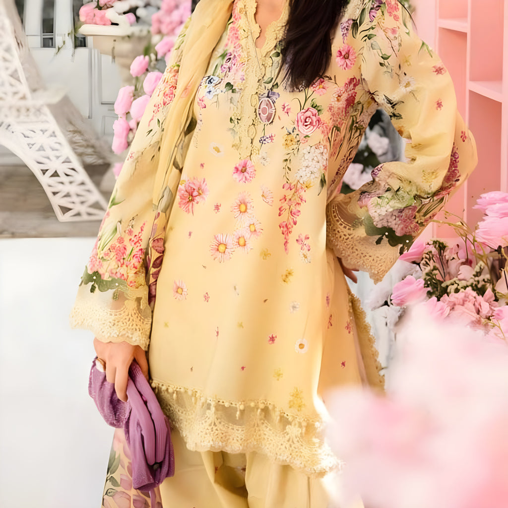 3 PIECE UNSTICHED EMBROIDERED LAWN SUIT  - Maria B