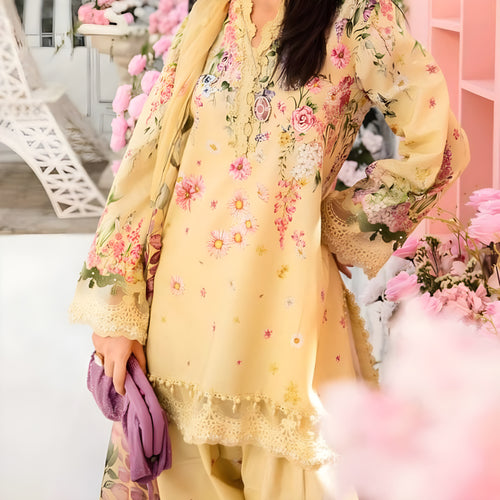 3 PIECE UNSTICHED EMBROIDERED LAWN SUIT  - Maria B